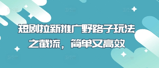 短剧拉新推广野路子玩法之截流，简单又高效-白菜码